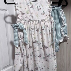 Kids Duck Print Matching Set with Blue Accents